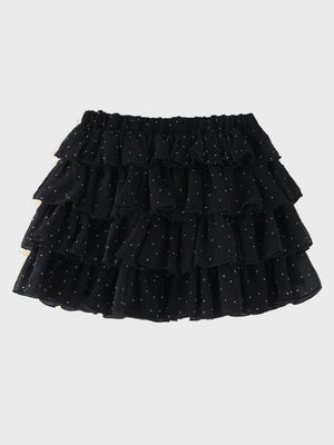 Flocky dot chiffon tiered mini skirt(eme11147)