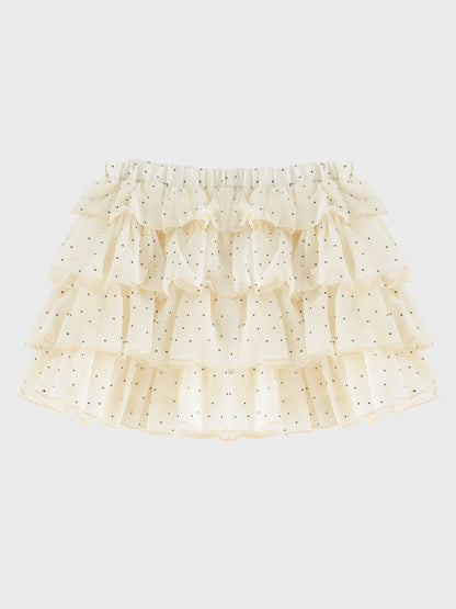 Flocky dot chiffon tiered mini skirt(eme11147)