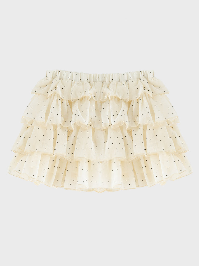 Flocky dot chiffon tiered mini skirt(eme11147)