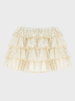 Flocky dot chiffon tiered mini skirt(eme11147)