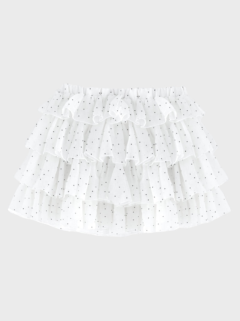 Flocky dot chiffon tiered mini skirt(eme11147)