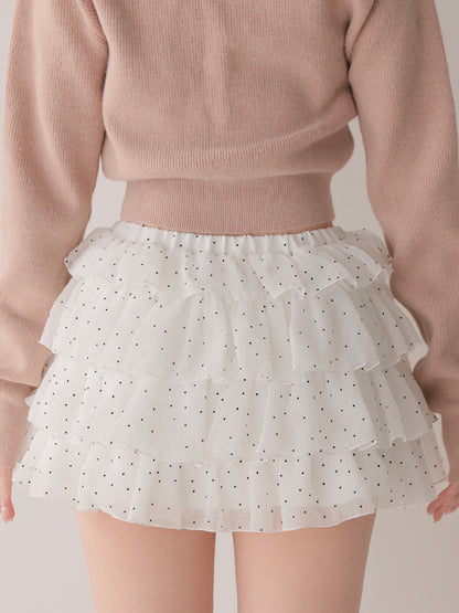 Flocky dot chiffon tiered mini skirt(eme11147)