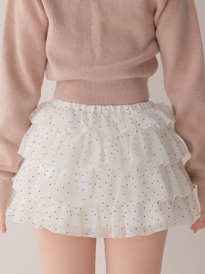 Flocky dot chiffon tiered mini skirt(eme11147)