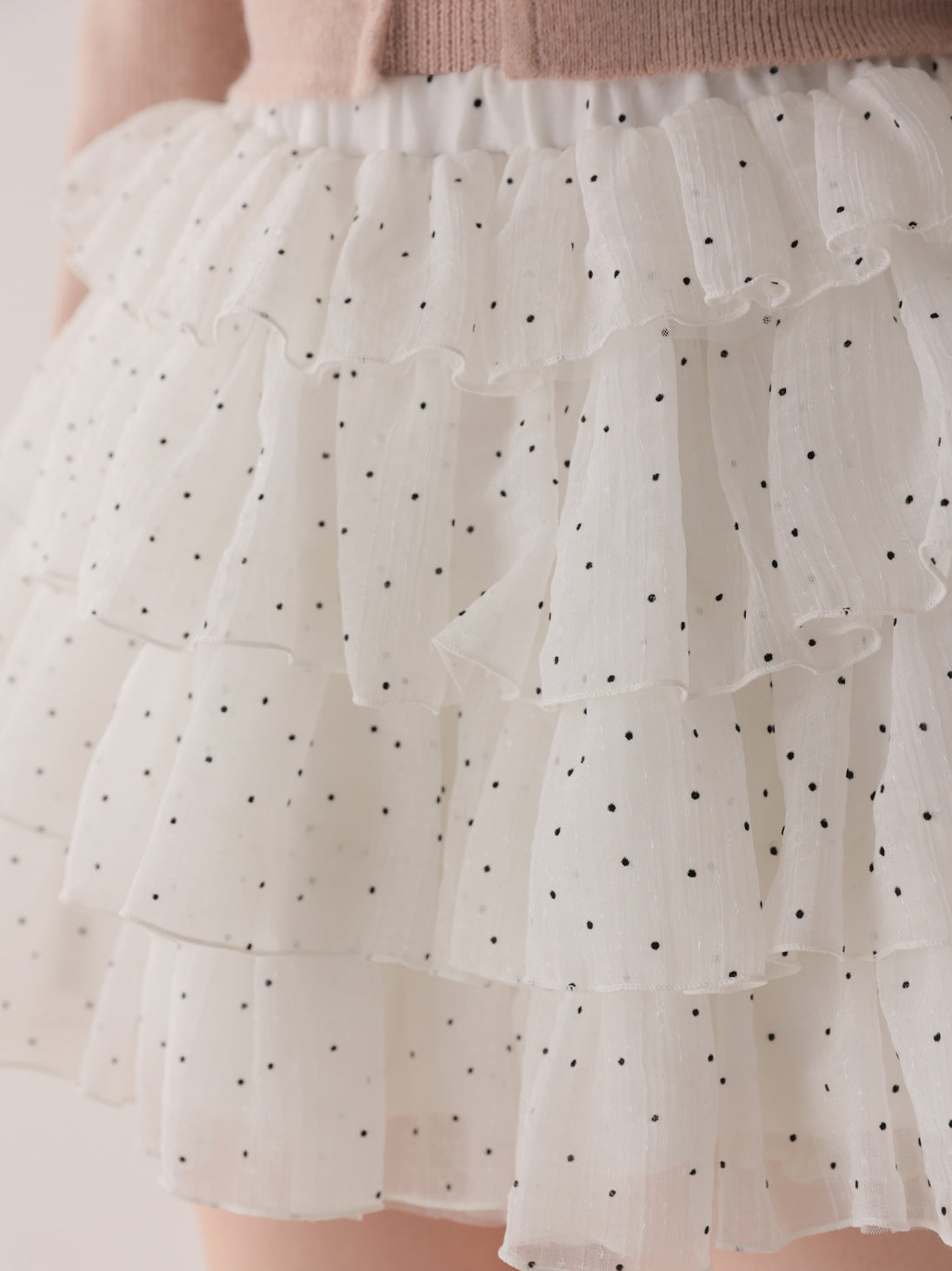 Flocky dot chiffon tiered mini skirt(eme11147)