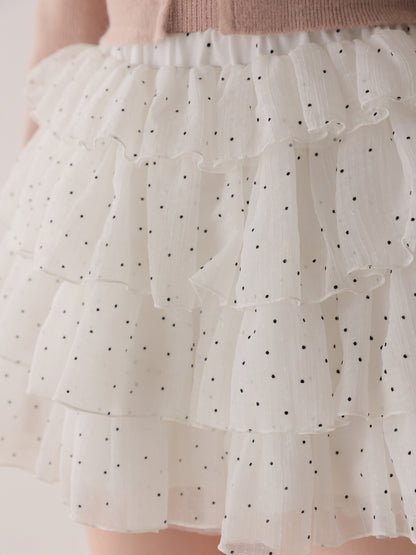 Flocky dot chiffon tiered mini skirt(eme11147)