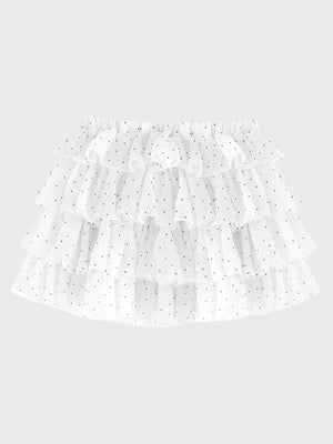 Flocky dot chiffon tiered mini skirt(eme11147)