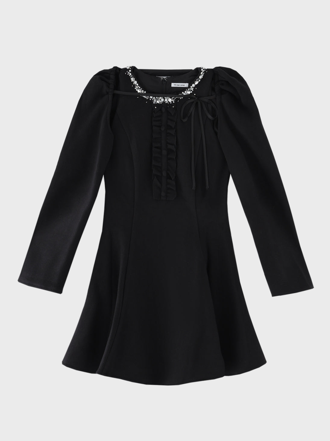 【Pre Order】Jewel neck puff sleeve mini onepiece(eme11148)