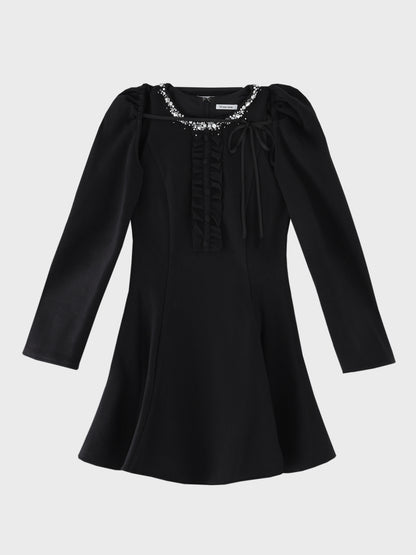【Pre Order】Jewel neck puff sleeve mini onepiece(eme11148)