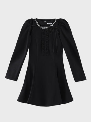 【Pre Order】Jewel neck puff sleeve mini onepiece(eme11148)