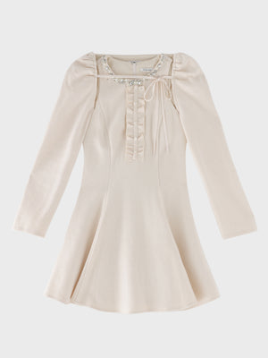 【Pre Order】Jewel neck puff sleeve mini onepiece(eme11148)