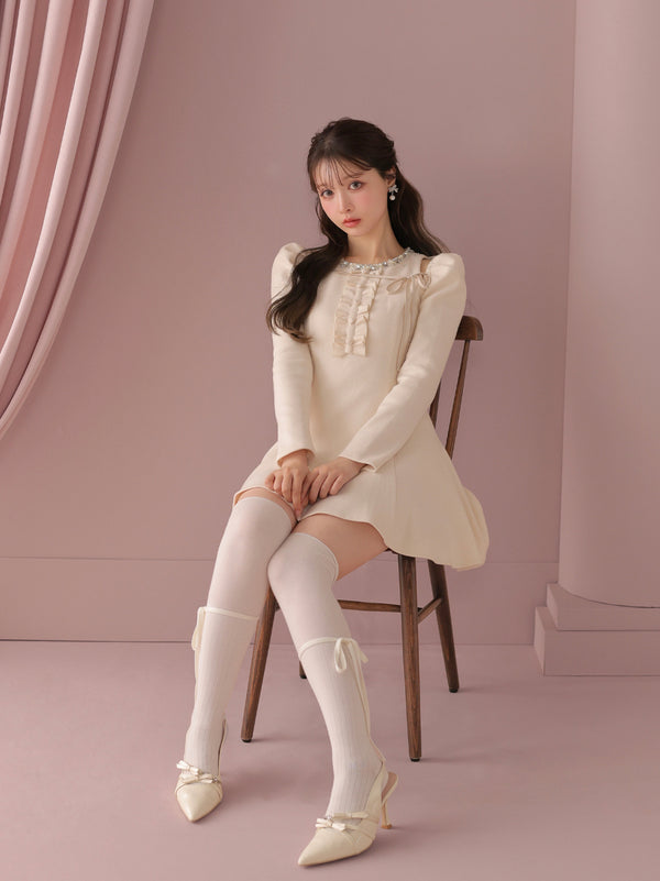 Jewel neck puff sleeve mini onepiece(eme11148)
