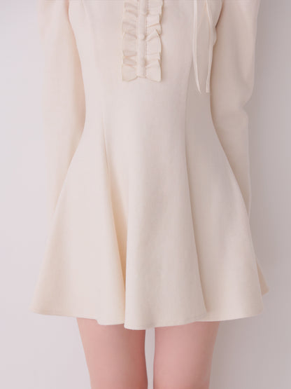 【Pre Order】Jewel neck puff sleeve mini onepiece(eme11148)