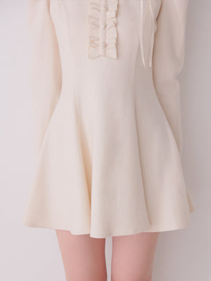 【Pre Order】Jewel neck puff sleeve mini onepiece(eme11148)