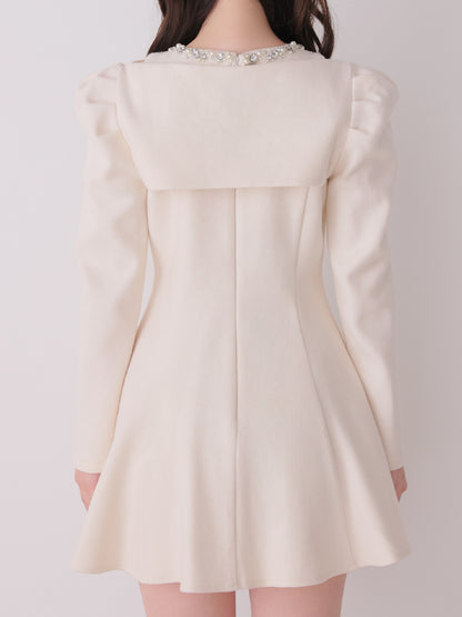 【Pre Order】Jewel neck puff sleeve mini onepiece(eme11148)