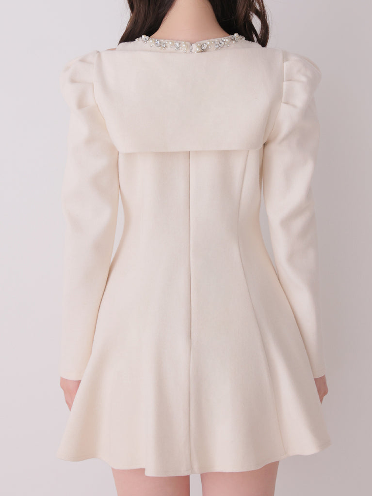 【Pre Order】Jewel neck puff sleeve mini onepiece(eme11148)