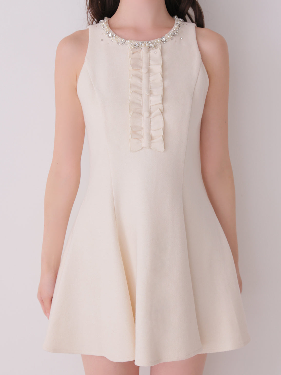 【Pre Order】Jewel neck puff sleeve mini onepiece(eme11148)