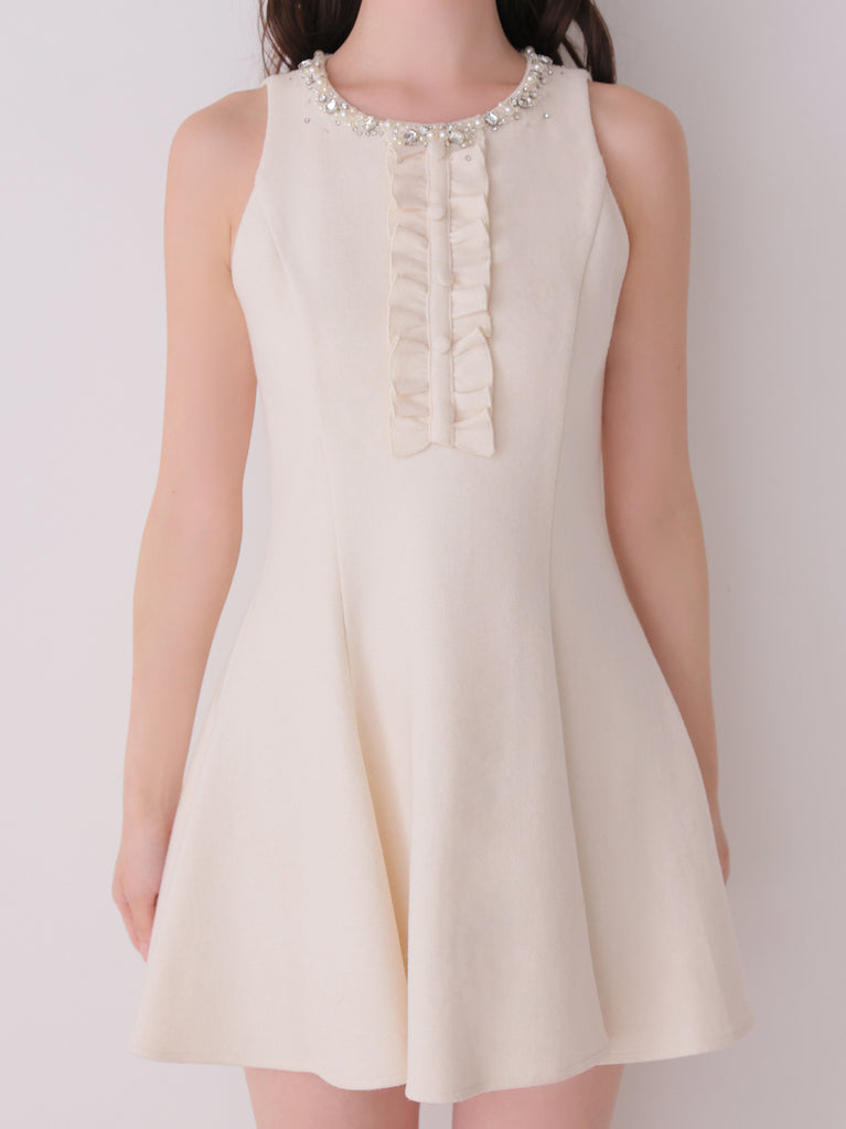 【Pre Order】Jewel neck puff sleeve mini onepiece(eme11148)