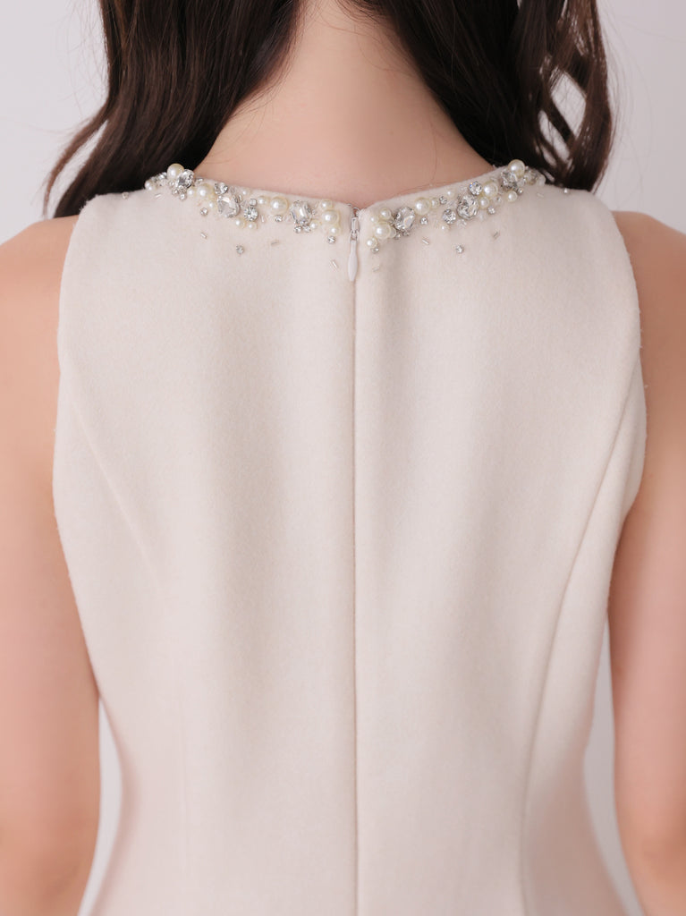【Pre Order】Jewel neck puff sleeve mini onepiece(eme11148)