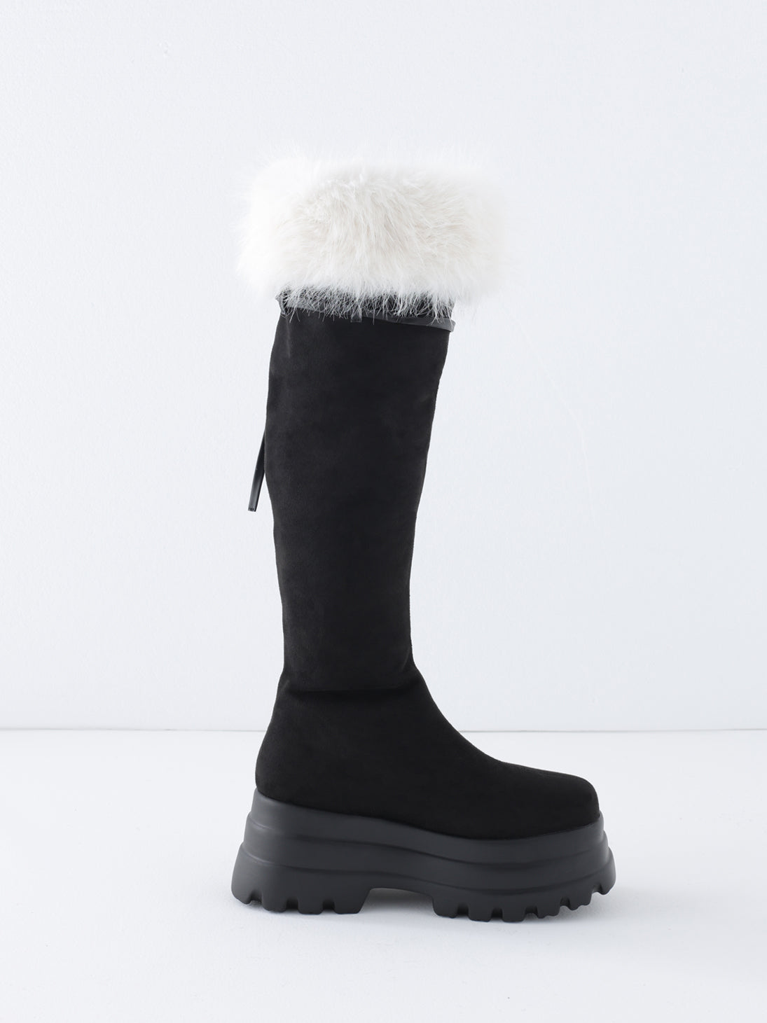 【Pre Order】Ribbon belt fur platform long boots(eme11157)