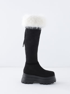 【Pre Order】Ribbon belt fur platform long boots(eme11157)
