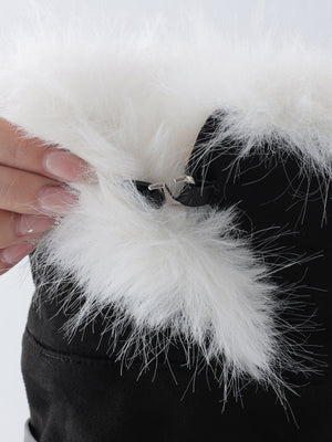 【Pre Order】Ribbon belt fur platform long boots(eme11157)