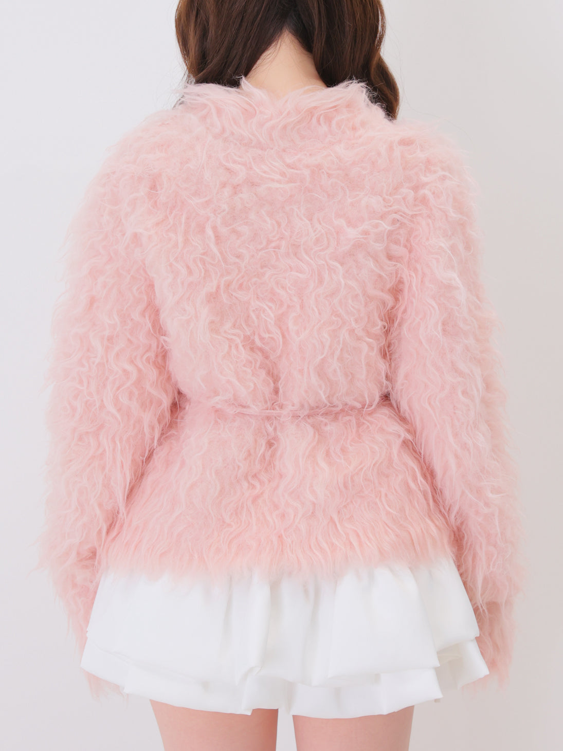 Boucle ribbon feather knit cardigan(eme11158)