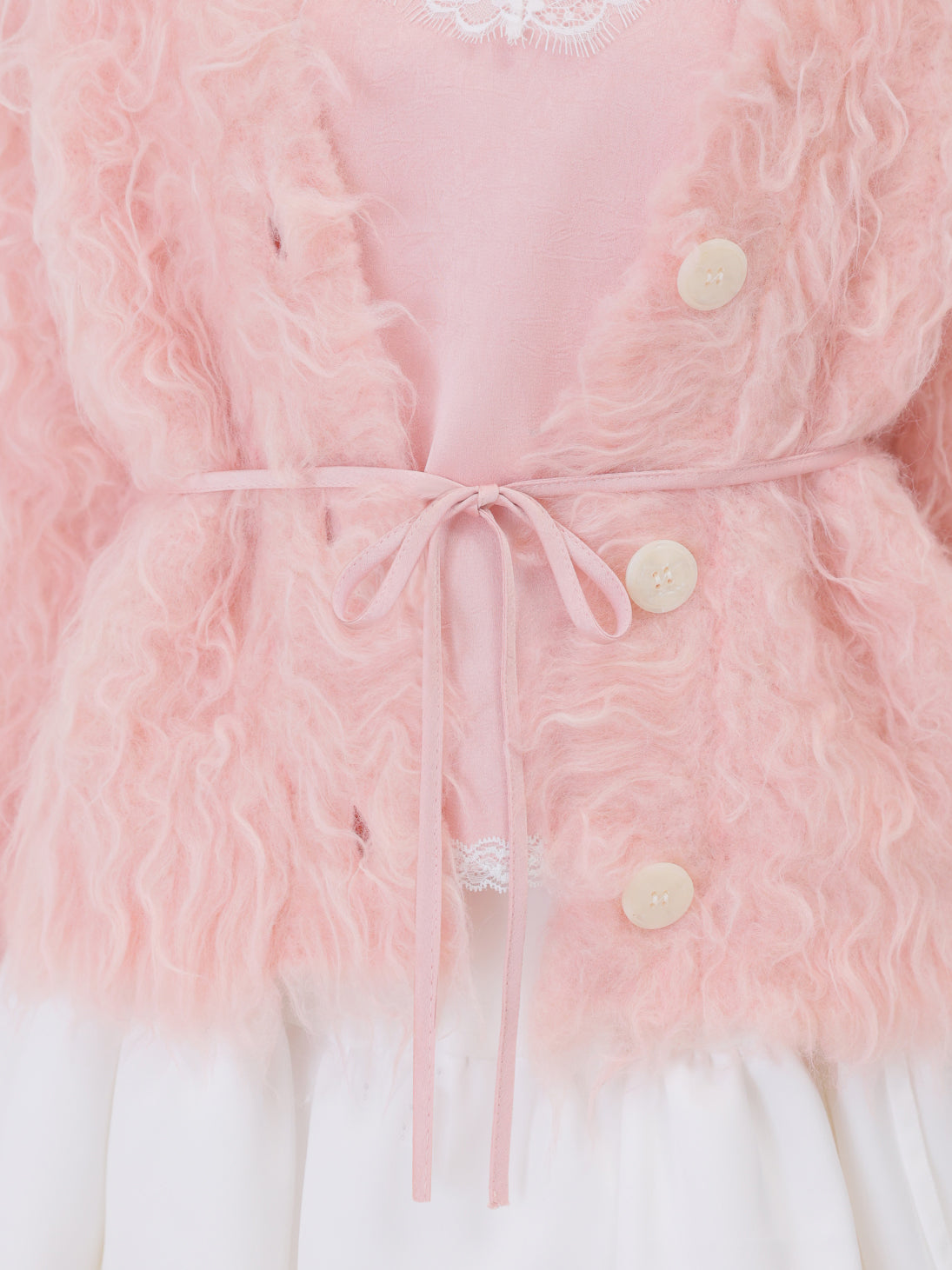 Boucle ribbon feather knit cardigan(eme11158)