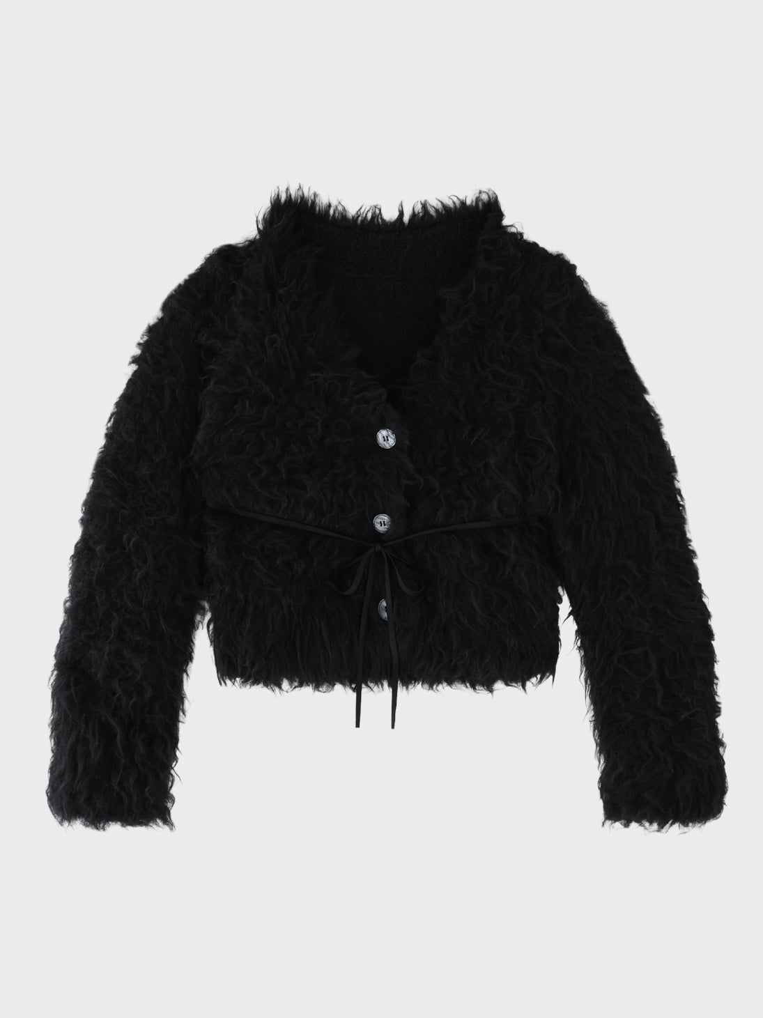 Boucle ribbon feather knit cardigan(eme11158)