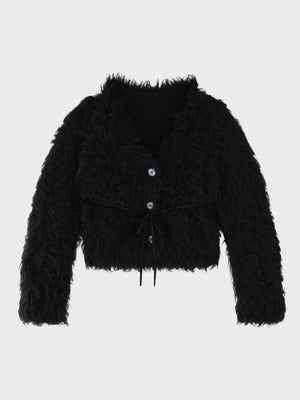 Boucle ribbon feather knit cardigan(eme11158)