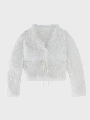 Boucle ribbon feather knit cardigan(eme11158)