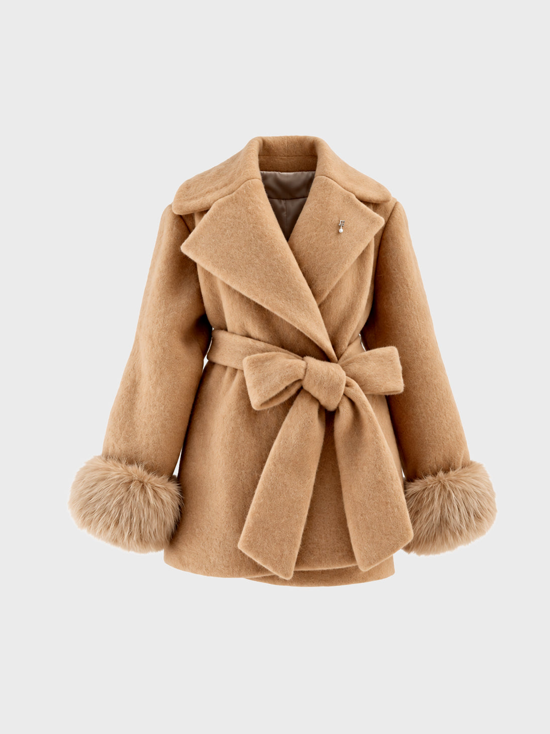 【Pre Order】Fur cuffs ribbon belted coat(eme11162)