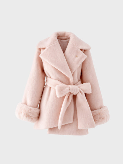 【Pre Order】Fur cuffs ribbon belted coat(eme11162)