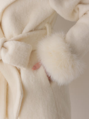 【Pre Order】Fur cuffs ribbon belted coat(eme11162)