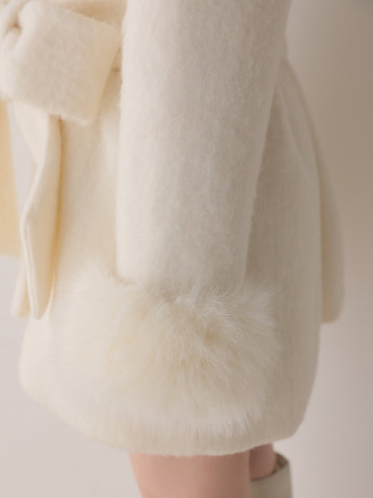 【Pre Order】Fur cuffs ribbon belted coat(eme11162)