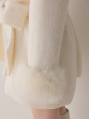 【Pre Order】Fur cuffs ribbon belted coat(eme11162)