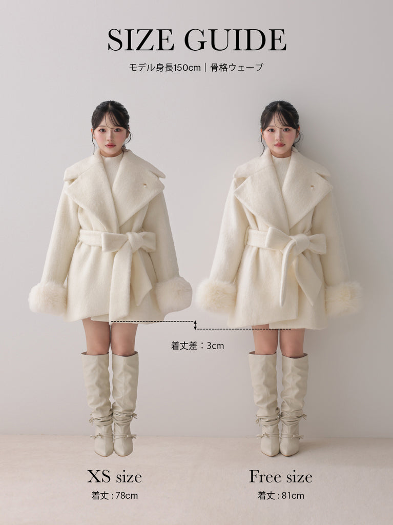 【Pre Order】Fur cuffs ribbon belted coat(eme11162)