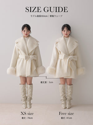 【Pre Order】Fur cuffs ribbon belted coat(eme11162)
