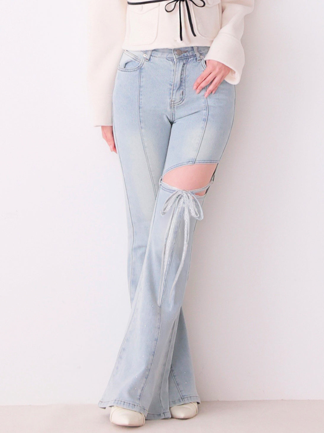Side cut lace ribbon denim(eme11164)