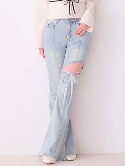 Side cut lace ribbon denim(eme11164)
