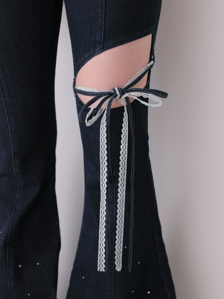 Side cut lace ribbon denim(eme11164)