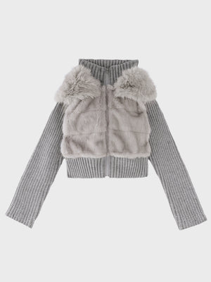Luxe fur bijou knit blouson(eme11165)