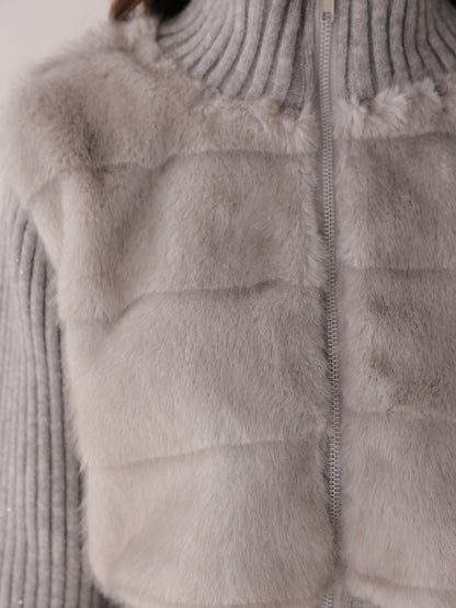 Luxe fur bijou knit blouson(eme11165)