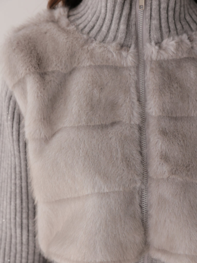 Luxe fur bijou knit blouson(eme11165)