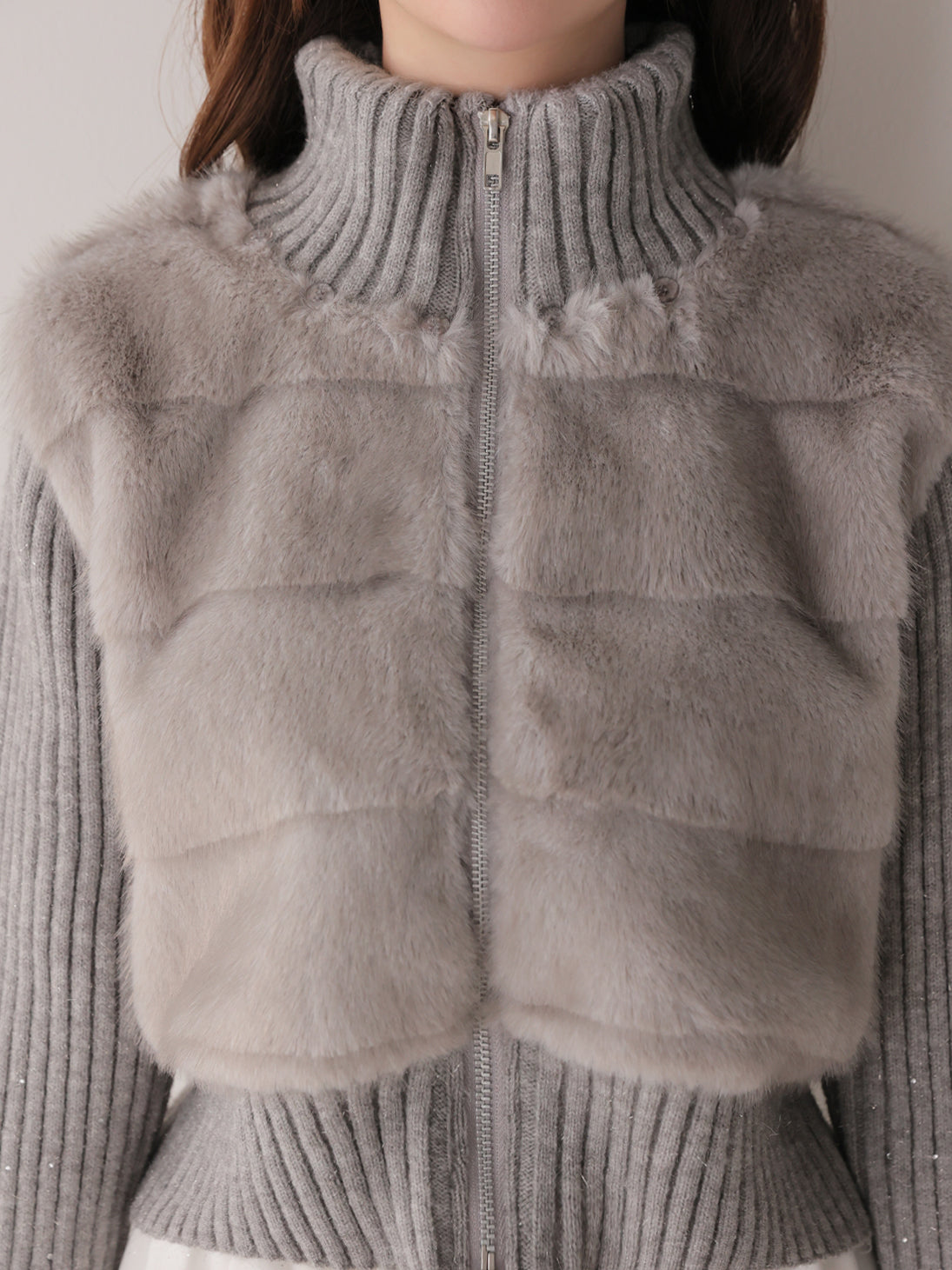 Luxe fur bijou knit blouson(eme11165)