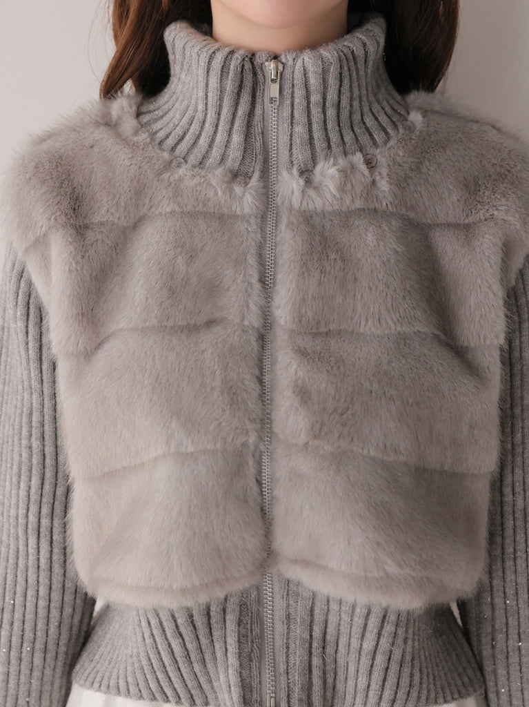 Luxe fur bijou knit blouson(eme11165)