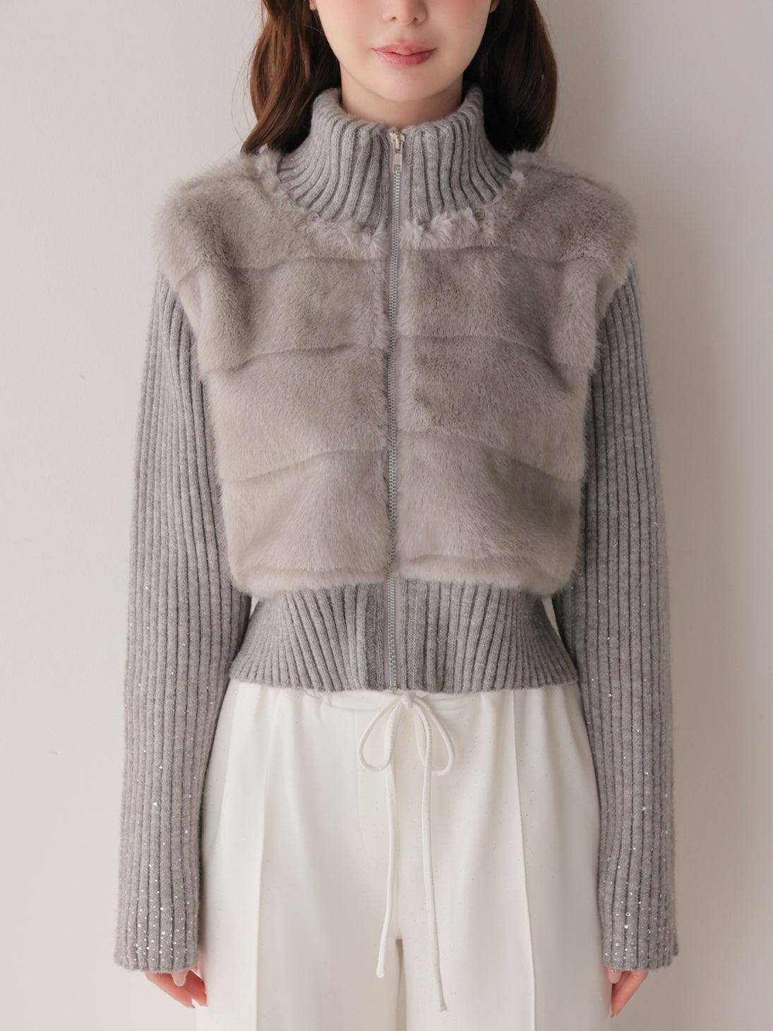 Luxe fur bijou knit blouson(eme11165)