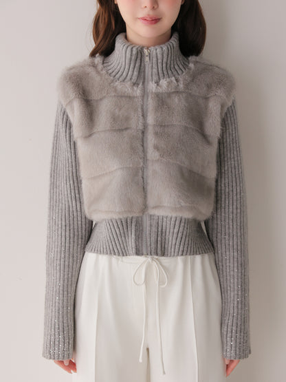 Luxe fur bijou knit blouson(eme11165)