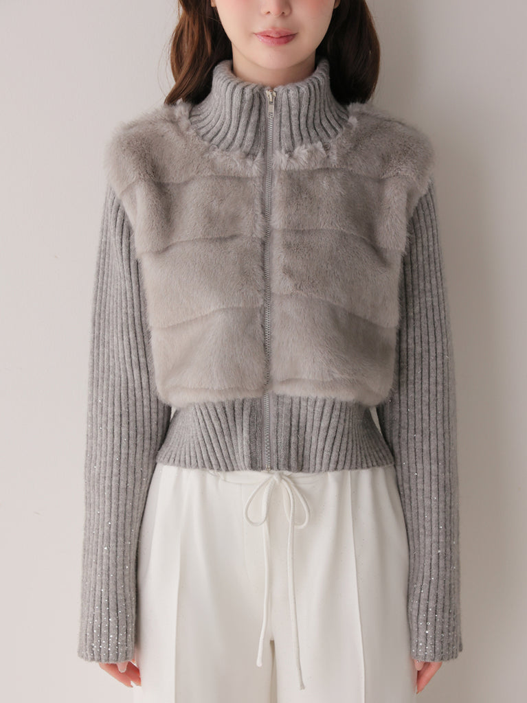 Luxe fur bijou knit blouson(eme11165)