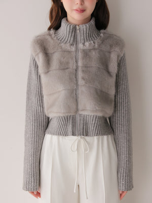 Luxe fur bijou knit blouson(eme11165)
