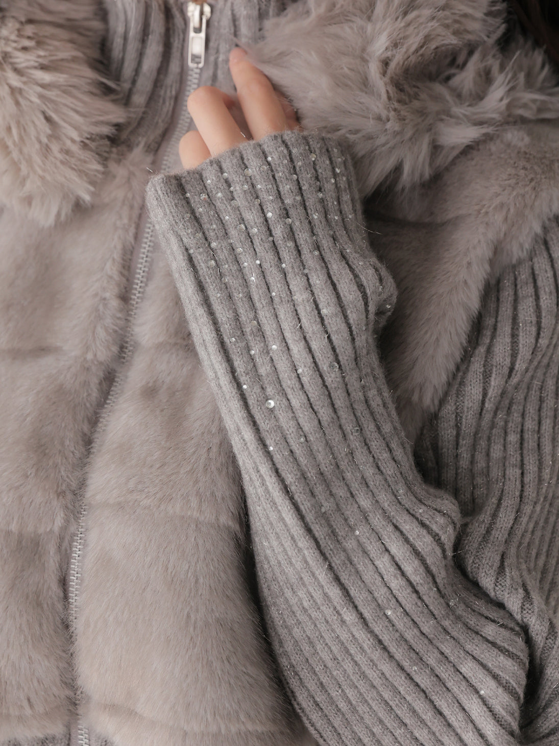 Luxe fur bijou knit blouson(eme11165)
